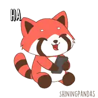 a cartoon of a red panda holding a cell phone with the words shiningpandas behind it