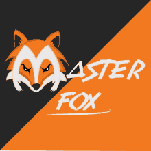 a logo for master fox shows a fox on a black and orange background