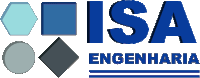 a logo for isa engenharia with geometric shapes in blue