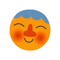 a cartoon smiley face with a blue hair and a red nose