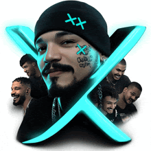 a man with a tattoo on his face that says " x "