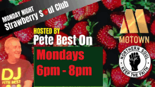 a poster for monday night strawberry soul club hosted by pete best