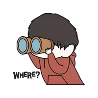 a cartoon of a person looking through binoculars with the word where below