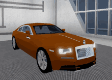 a brown rolls royce is parked in a building