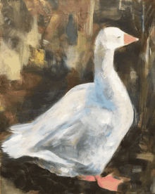 a painting of a white duck with a pink beak