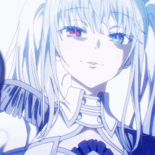 a white haired anime girl with red eyes and blue eyes