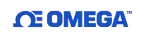 a blue omega logo with a white background