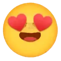 a yellow smiley face with red hearts in his eyes