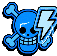 a blue skull with a lightning bolt on it