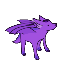 a drawing of a purple dog with wings