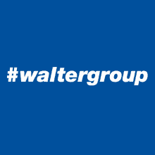 a blue background with #waltergroup written in white letters