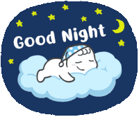 an illustration of a seal sleeping on a cloud with the words good night