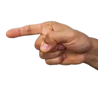 a person 's hand is pointing to the left with their index finger