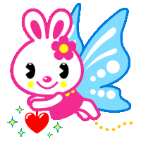 a cartoon bunny with butterfly wings is holding a heart