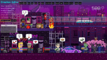 a creation editor screen shows a city scene