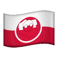 a red and white flag with a map of poland in the center