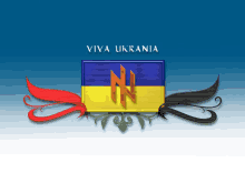 a blue and yellow flag with the words viva ukrania on the bottom