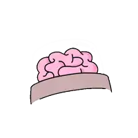 a cartoon drawing of a pink brain sitting on top of a person 's head .