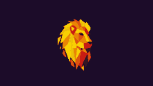 a lion 's head is made up of triangles on a purple background