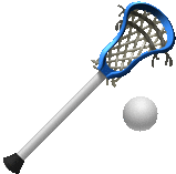 a lacrosse stick with a blue net and a white ball on a white background .