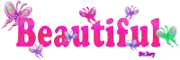 a blue sign that says beautiful with butterflies around it
