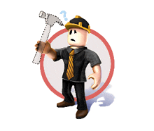 a cartoon character is holding a hammer and has a question mark above his head