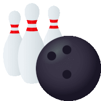 a bowling ball with three pins behind it