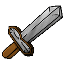 a cartoon drawing of a wooden sword with a wooden handle on a white background .