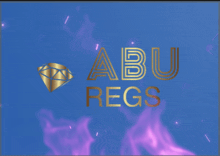 a blue background with abu regs written in gold letters