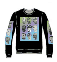 a black sweatshirt with a collage of masks and the word mama on it