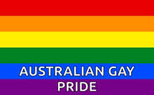a rainbow flag with the words australian gay pride written below it