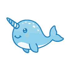 a blue narwhal with a rainbow horn