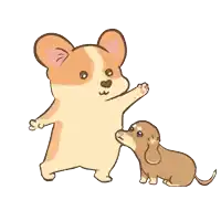 a cartoon drawing of a corgi and a dachshund standing next to each other