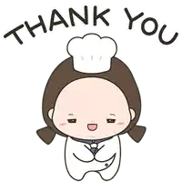 a cartoon of a girl with a chef 's hat on her head says thank you