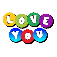 a colorful sign that says love you in white letters