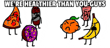 a group of cartoon characters with the words we 're healthier than you guys written above them