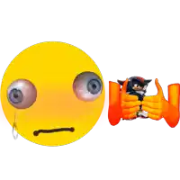 a yellow smiley face next to a toy shadow the hedgehog giving a thumbs up