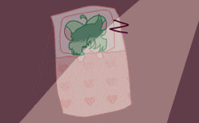 a drawing of a person sleeping on a bed with hearts