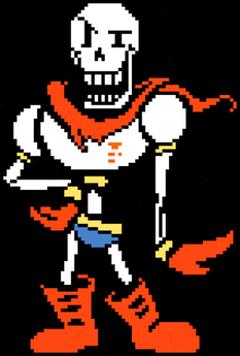 a pixel art of papyrus with a cape and boots