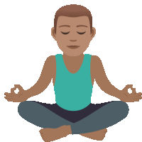 a man in a blue tank top sits in a lotus position