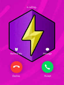 a phone screen with a lightning bolt on it and the words " is calling "