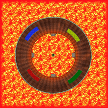 an aerial view of a roulette wheel with a green red and blue ball