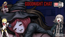 a picture of a girl sleeping with the words goodnight chat above her