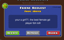 a screenshot of a game that says friend request from zbryce