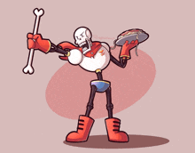 a cartoon of papyrus holding a plate of spaghetti