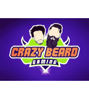 a logo for crazy beard gaming with two bearded men on it