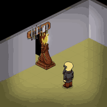 a pixel art drawing of a man standing in front of a sign that says ' chill-up '