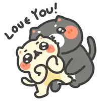 a cartoon of two cats hugging with the words love you written above them