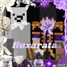 a picture frame with purple flowers and the name fluxarata on it