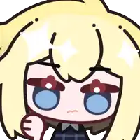 a cartoon of a girl with blonde hair and red eyes